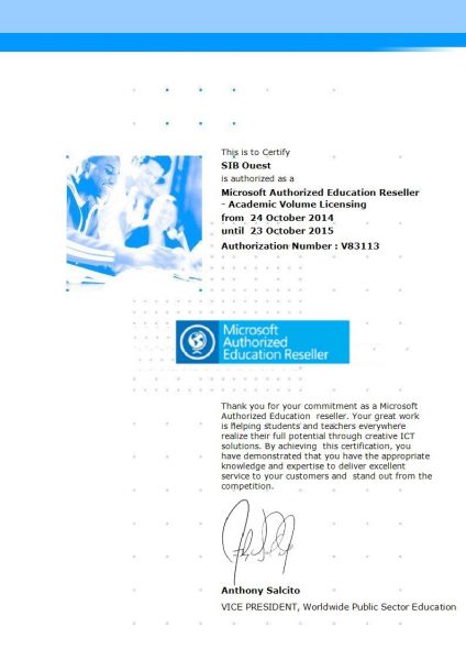 SIB Ouest est certifié AER (Microsoft)