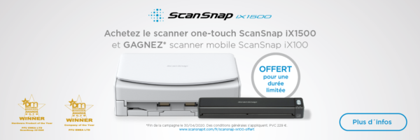 Procurez-vous le ScanSnap iX1500 one-touch et recevez le scanner mobile iX100*
