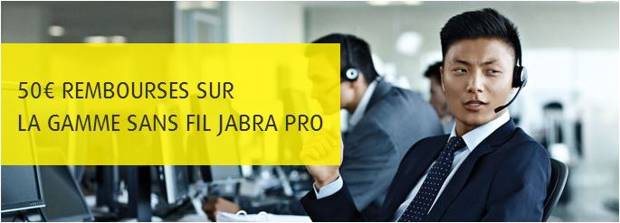 Recevez 50 € de remboursement pour tout achat d’un casque sans fil JABRA PRO